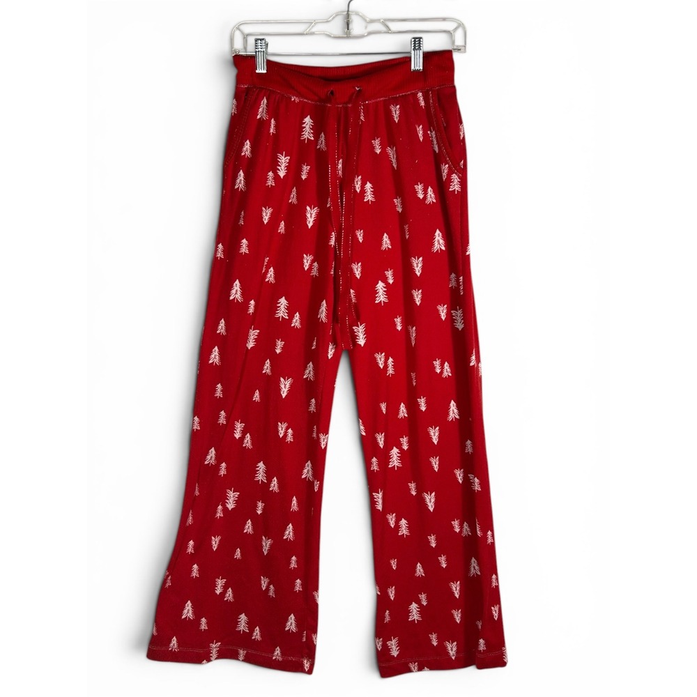 Joyspun Womens Red Christmas Tree Pajama Pants Wide Leg Lounge XS 0-2